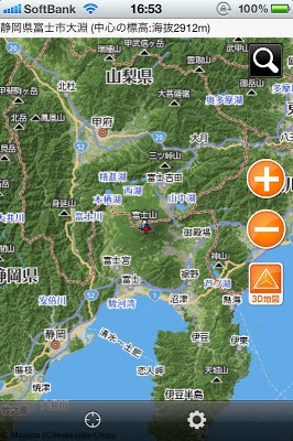 富士山周辺で3D地図をオンに